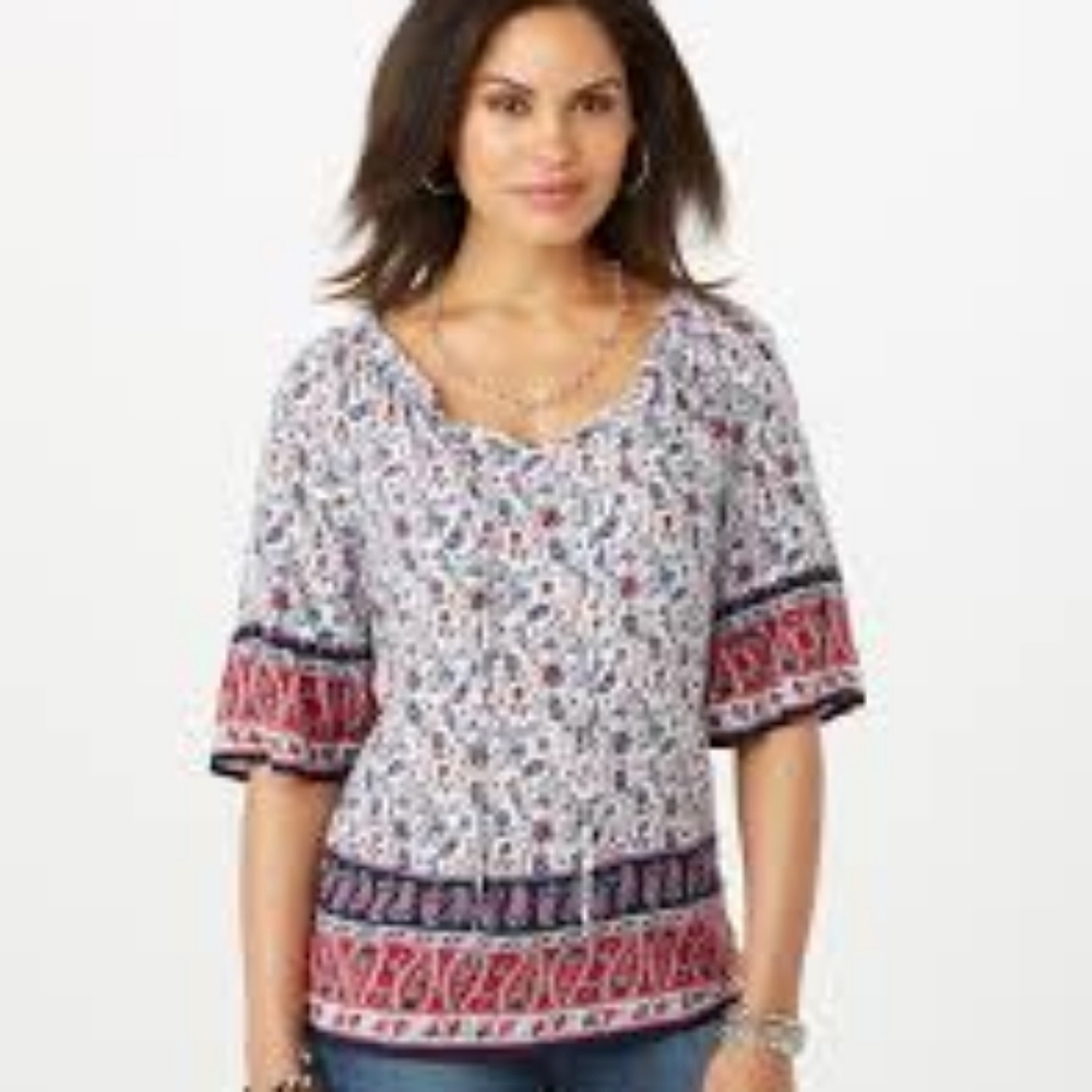 Dress Barn White Blue Pink Floral Blouse XL